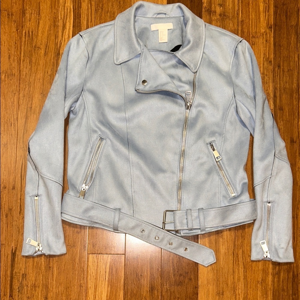 H&M Light blue  Faux Leather Jacket Girls Size 12